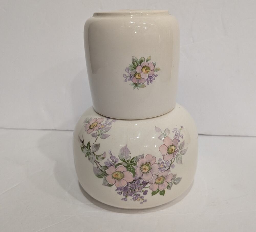Vintage Water Carafe Studio Pottery Care Bears Bedside Tumbler Set Floral OOAK